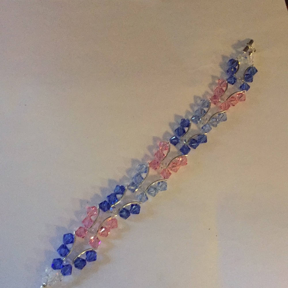 Butterfly  bracelet sterling  pink & blue crystals